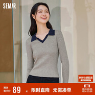 森馬毛衣女短款修身顯瘦簡約春秋撞色polo領(lǐng)毛衫復古109524107003