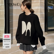 MO&Co.原創(chuàng)LOGO羊毛混紡毛衣慵懶中長款上衣寬松毛衣外套摩安珂 黑色 S 160
