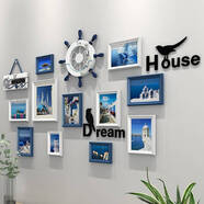 詠幻照片墻相框組合寶寶掛墻裝飾免打孔墻上相冊墻創(chuàng)意墻面兒童 11框+藍色+白色+地中海畫芯