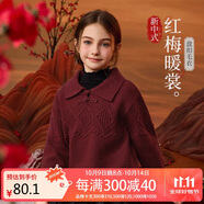 ASK JUNIOR兒童女童毛衣冬季絨紗國風新中式polo領學院風毛衣針織衫酒紅110