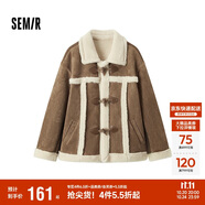 森馬（Semir）外套女牛角扣翻領(lǐng)寬松文藝2024冬季仿麂皮仿兔毛夾克109724108011