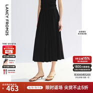 朗姿【王楚然同款】2025年夏新款涼感黑色T恤上衣短袖打底衫/半裙 黑色半身裙 XL