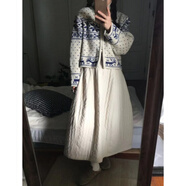 夏典素訂女王（SE.PSTP）夾棉加厚云朵般柔軟花苞半身裙復古秋冬寬松裙子中長(cháng)款顯瘦遮肉女 米白色 XL (建議125-160斤)