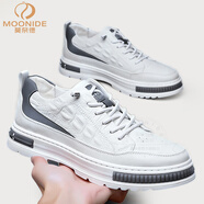 莫奈德品牌 增高鞋男新品運動(dòng)休閑內增高男鞋一腳蹬純色小白鞋韓版板鞋 白色 40