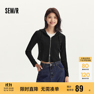 森馬（Semir）外套女短款修身顯瘦上衣秋裝正肩連帽針織夾克通勤101524108005