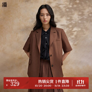 播氣質(zhì)西裝外套女2024春新款薄款短袖小西服上衣DDR2XD5640 O90熔巖 熔巖 S