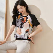 米思陽(yáng)（missshine）Misiyang 2025夏季新時(shí)尚印花右肩t恤，短袖設計寬松上衣 橙色現貨直發(fā) S