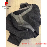 皮爾卡丹（pierre cardin）品牌高檔輕奢35%山羊絨65%羊毛假兩件撞色針織開(kāi)衫外套毛衣女上衣 品牌高端新品-深灰 2XL