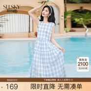 熙世界sllsky藍(lán)白格子無(wú)袖連衣裙女2025夏季新款休閑氣質(zhì)圓領(lǐng)背心裙子藍(lán)白格M