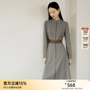 顏域千鳥格氣質(zhì)連衣裙女裝2024新款冬季收腰顯瘦長袖立領(lǐng)中長款 灰色 L/40