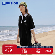 FILA FUSION斐樂潮牌女子連衣裙夏時(shí)尚寬松簡(jiǎn)約POLO領(lǐng)連身裙 深黑-BK S （160/80A/S）