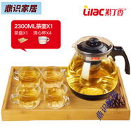 玻璃茶壺茶水分離家用飯店茶樓大容量耐熱涼水壺過(guò)濾花茶壺 金熊107黑色+4清新杯+木盤 1L以上