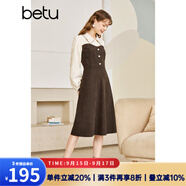 betu百圖女裝秋冬新款連衣裙拼色領(lǐng)收腰長(zhǎng)袖連衣裙女2210T74 咖啡色 S