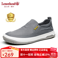 楓葉（leaveland）男鞋2025秋季新品織物透氣休閑布鞋男簡版輕便軟底運(yùn)動板鞋子男 【一腳蹬款】灰色(皮鞋碼) 41