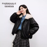 馬克華菲PU皮翻毛領(lǐng)羽絨服女短款2025新款冬季保暖小個(gè)子復古皮衣