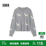 森馬（Semir）針織開衫女短款圓領(lǐng)正肩顯瘦2024冬趣味小狗提花上衣109724106004