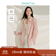 茵曼章若楠同款防曬苧麻棉女裝襯衫2025夏季新品襯衣上衣 淺粉色 XL