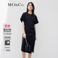MO&Co.抗菌防螨愛心珠片解構(gòu)不對稱設(shè)計感顯瘦連衣裙摩安珂 黑色-第2批 XS 155