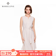 MORELINE沐蘭商場同款法式優(yōu)雅連衣裙2025年夏新款高級感V領(lǐng)系腰裙中長款 云米白 XL