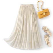 大尺碼半身裙流光沙裙子小個(gè)子裙褲胖mm百褶裙高級長(cháng)裙紗裙白色褲 米色【半身裙】裙長(cháng)cm M  體重-斤穿