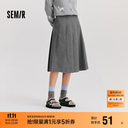 森馬（Semir）森馬半身裙女仿毛呢裙子24冬新款A(yù)字百褶裙遮胯顯瘦109724120001