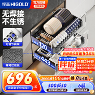悍高（HIGOLD） 廚房櫥柜拉籃碗架抽屜式碗籃加厚304不銹鋼底板調(diào)味籃雙層碗碟籃 650柜體2層-L3.0系列蜂窩紋套裝