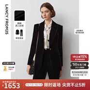 朗姿法式復(fù)古絲絨戧駁領(lǐng)黑色西裝外套女冬季新款通勤西服上衣 夜幕黑色 2XL