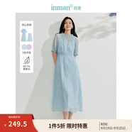 茵曼（INMAN）法式皺感花邊女裝連衣裙套裝2025夏季新品泡泡袖a字長裙子 淺藍(lán)色 XL