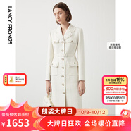 朗姿棉質(zhì)復(fù)古小香風(fēng)設(shè)計(jì)感高級(jí)感顯瘦裙子通勤休閑收腰連衣裙冬季 白色 2XL