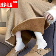 維多利亞的格調(diào)大碼加絨加厚針織半身裙女直筒裙包臀裙開叉一步裙長(zhǎng)裙子胖mm秋冬 卡其色 M 【80-100斤】