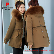 皮爾卡丹（pierre cardin）品牌高檔羽絨棉衣棉服外套女短款派克服2025冬季新款加絨加厚棉襖 咖啡色 M 建議110斤以下