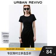 UR2025春季新款女裝簡約褶皺開衩修身短袖連衣裙UWM750014 黑色 XS