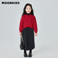 moonkids女童長(cháng)裙半身裙冬季棉裙加厚兒童秋冬款裙子保暖中長(cháng)款女孩中大童 兩件套【4532黑色+19722紅色毛衣】 110 cm