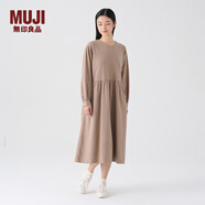 無(wú)印良品（MUJI）女式法蘭絨抽褶連衣裙女裝裙子長(cháng)袖秋冬季打底裙純棉BC08CC4A 淺灰棕色 S (155/80A)