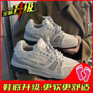 鱷魚(yú)恤面包男鞋冬季百搭復古休閑板鞋小眾設計青少年高級感厚底運動(dòng)潮鞋 白灰升級款 36