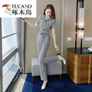 啄木鳥(niǎo)（TUCANO）2025夏季新款韓版氣質(zhì)高腰格子連體褲女套裝直筒褲女裝潮 格子連體褲 L 【建議105-115斤】