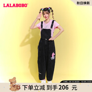 LALABOBO設計感減齡可拆卸背帶牛仔褲女氣質(zhì)寬松顯瘦長(cháng)褲學(xué)生L22A-WLZT12 黑牛仔 25