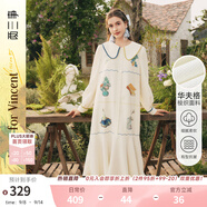 兩三事梵高文藝 郵夢人 2025春季新款油畫印花撞色織帶翻領(lǐng)連衣裙 杏色 M