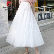 皮爾卡丹加絨/加厚秋冬網(wǎng)紗裙半身裙女蓬蓬裙中長(cháng)裙公主裙百褶a字裙仙女裙 白色 (精品80-150斤) 常規 M 裙長(cháng)68c (身高140-149)