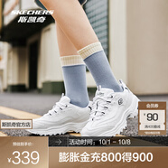 斯凱奇（Skechers）小白熊丨老爹鞋男女革面復(fù)古潮流休閑學(xué)生跑步運(yùn)動(dòng)鞋 女款-白色/藍(lán)色/WBL 35
