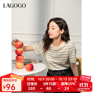 LAGOGO彩虹條紋針織T恤女拉谷谷2025年春季新款簡約舒適短袖上衣 混色 M