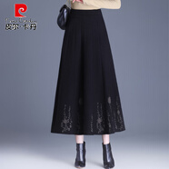 皮爾卡丹（pierre cardin）植絨印花針織半身裙秋冬女2025新款高腰大擺裙加厚冬裙毛線(xiàn)長(cháng)裙子 黑色 均碼 1尺8-2尺3