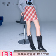 伊布都2025冬季新款格紋毛呢半身裙A字裙短裙復古女 大紅色格紋 S