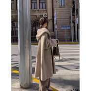 秋冬慵懶風(fēng)連帽圈圈毛大衣寬松松弛感中長款加厚毛衣外套針織開衫 米杏色_正版 加厚 M