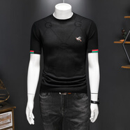 管先生歐美大牌羊毛衫男短袖毛衣秋冬加厚半高領(lǐng)打底衫小蜜蜂刺繡針織衫 L25606黑色 L