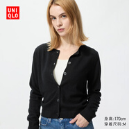 優(yōu)衣庫女裝羊絨圓領(lǐng)針織短開(kāi)衫/25秋冬新款479672 09 黑色 XS /150/76A