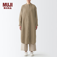 無(wú)印良品 MUJI 女式 亞麻水洗 立領(lǐng)連衣裙 BCL46C2S 灰米色 XS-S