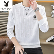 花花公子（PLAYBOY）秋冬季t恤男士長(zhǎng)袖秋衣打底體恤男衛(wèi)衣寬松新款潮流大碼套頭小衫 8808白色 常規(guī) M (約80~105斤可穿)