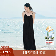 茵曼（INMAN）波西米亞吊帶油畫連衣裙女2025夏季新款度假裙子 黑色 M