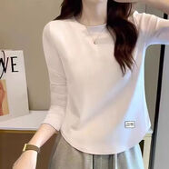 以純（YISHion）棉長(cháng)袖T恤女秋季新款小個(gè)子遮肚顯瘦減齡休閑上衣純棉體恤衫 白色 M